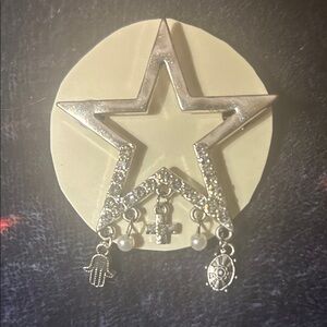 Time and Tru Silver Star Brooch with Charms